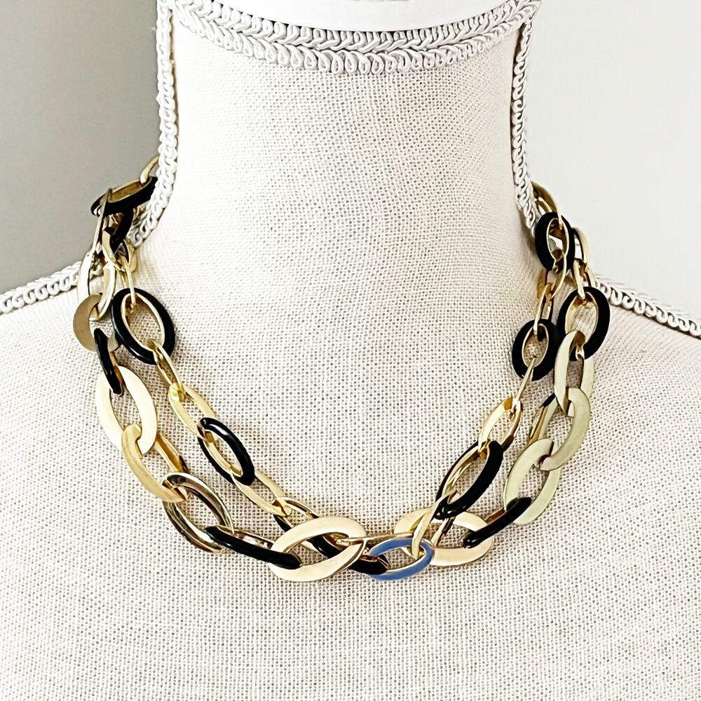 Anne Klein Double Strand Gold & Black Link Necklace